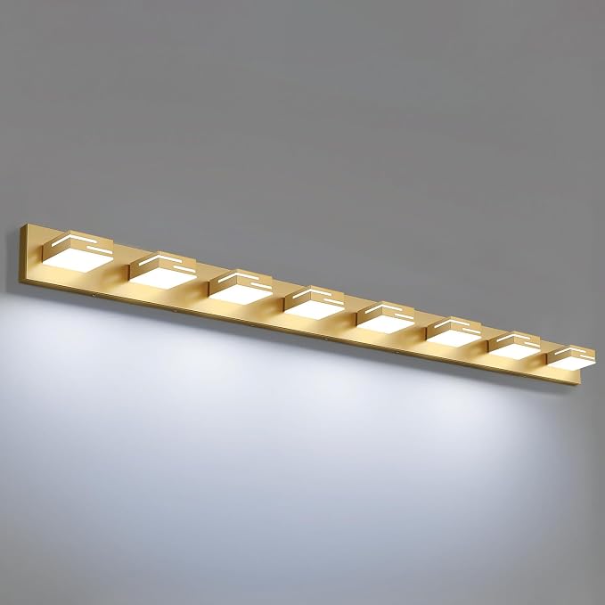 LED Modern Bathroom Vanity Light Fixtures, Dimmable Gold Vanity Lights for Bathroom Lighting Fixtures Over Mirror, with 360° Rotatable Heads 8-Light 54-inch (Cool White 6000K)