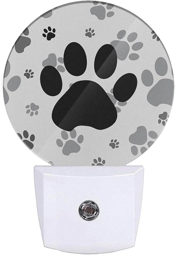 EKOBLA Cute Dog Paw Night Light Black and Gray Paws Night Lights Plug into Wall for Boys Girls, Led Lamp for Stairway/Hallway/Bedroom 0.5W Nightlight Sleep Friendly