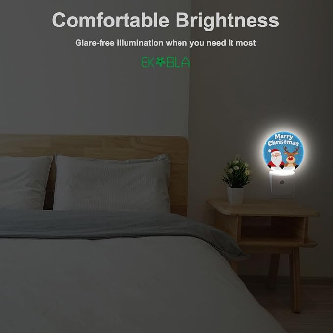 EKOBLA Santa and Reindeer Night Light, Merry Christmas Snowflake Night Lights Plug Into Wall with Auto Sensor for Holiday