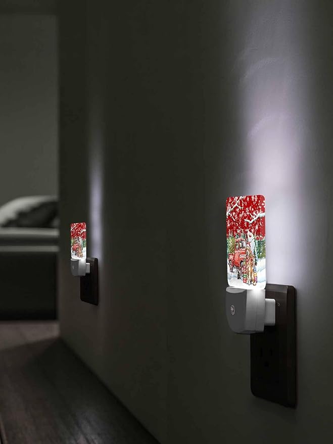 Christmas Night Lights Plug into Wall LED Night Light Christmas Tree Dog and Gift Winter Berry Automatic Dimmable Dusk-to-Dawn Square Shaped Smart Nightlight for Bathroom/Bedroom