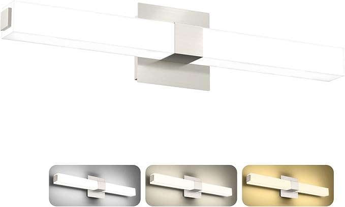 ZUZITO Brushed Nickel Bathroom Light Fixtures - 3CCT Dimmable LED Bathroom Vanity Lights - 32 Inch Modern Vanity Lighting Fixtures 3000K/4500K/6000K