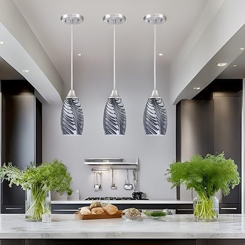 Viinew Mini Glass Pendant Light,3-Pack Gray Marble Glass Hanging Light | Black Gray Marble with Handblown Art Glass Ceiling Light,4.72" Oval Chandelier for Kitchen Island Cafe Hallway