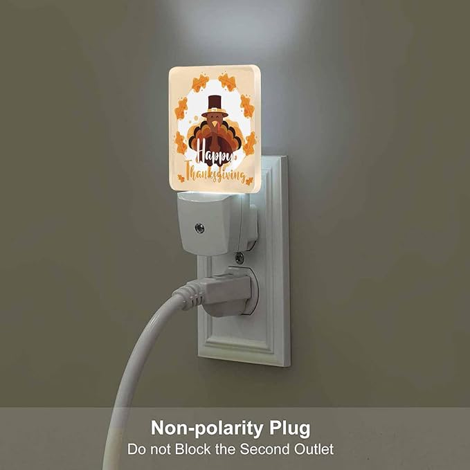 LED Night Light Plug into Wall with Dusk to Dawn Light Sensor White Energy Efficient Happy Thanksgiving Turkey Leaves Nightlight for Bedroom Bathroom Hallway Living Room Kitchen