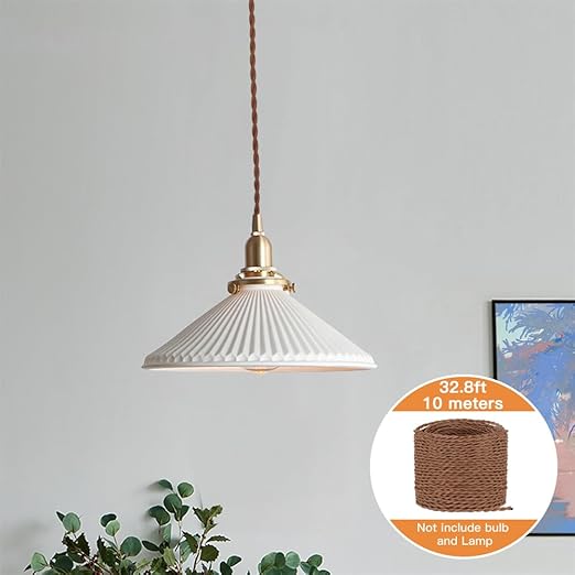Helunsi 32.8ft Twisted Cloth Covered Wire, 2 Core Mahogany Brown Cloth Covered Electrical Wire, 18 Wire Gauge Fabric Covered Lamp Cord, Vintage Twisted Cloth Covered Wire, for DIY Lamp-Mahogany Brown