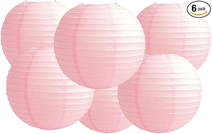 Pack Of 6 Round Paper Lanterns Lamp Wedding Birthday Party Decoration (Baby Pink, 10"/25CM)