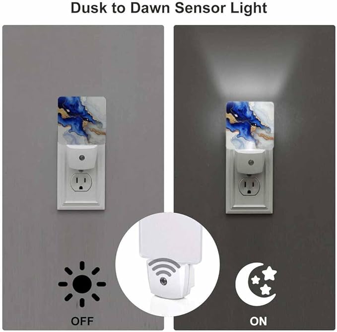 Marble Texture LED Night Lights Plug into Wall Blue and Gold 0.5W Plug in Night Light, Dusk to Dawn, Bright Nightlight Auto On/Off, for Room Bedroom Bathroom