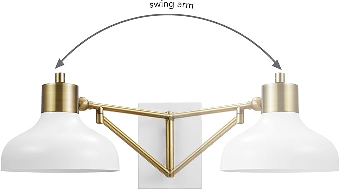 GLOBE Electric 51344 1-Light Plug-in or Hardwire Swing Arm Wall Sconce, White, Brass Accents, White-Cloth Cord, Mounted Bedside Lamp, Kitchen Sconces Wall-Lighting, Bulb Not Included (Pack of 2)