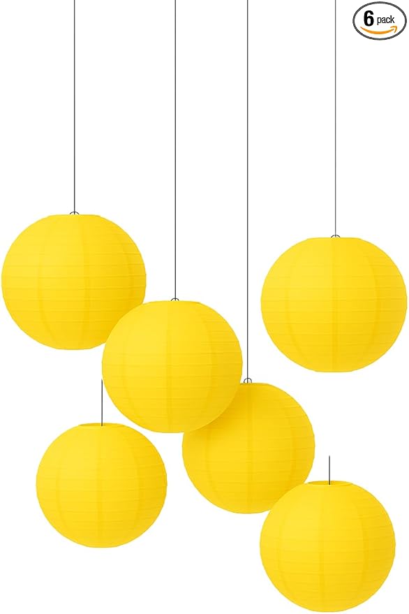 Pack of 6 Round Paper Lantern Lamp Paper Lanterns Party Decorations (Yellow, 8"/20CM)