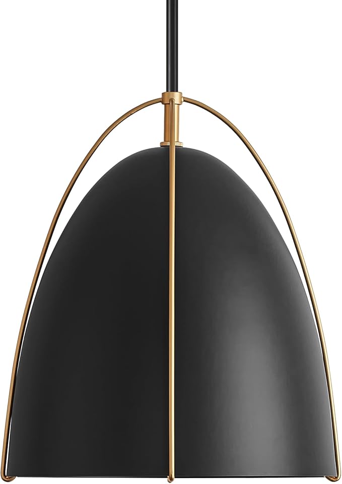 Black Dome Pendant Light 3 Light Socket Large Pendant Light Fixture with Adjustable Pendant Rod 12in Black Gold Pendant Lighting for Kitchen Island Dining Room Kitchen Sink, E26