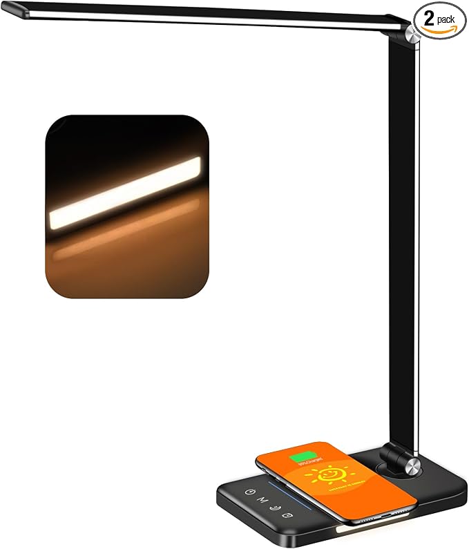 AFROG 8-in-1 LED Desk Lamp with 10W Fast Wireless Charger,USB Charging Port,Desk Lamps for Home Office,5 Color Mode 7 Brightness Desk Light Night Light,40Min Timer, Reading Table Lamp for Bedroom