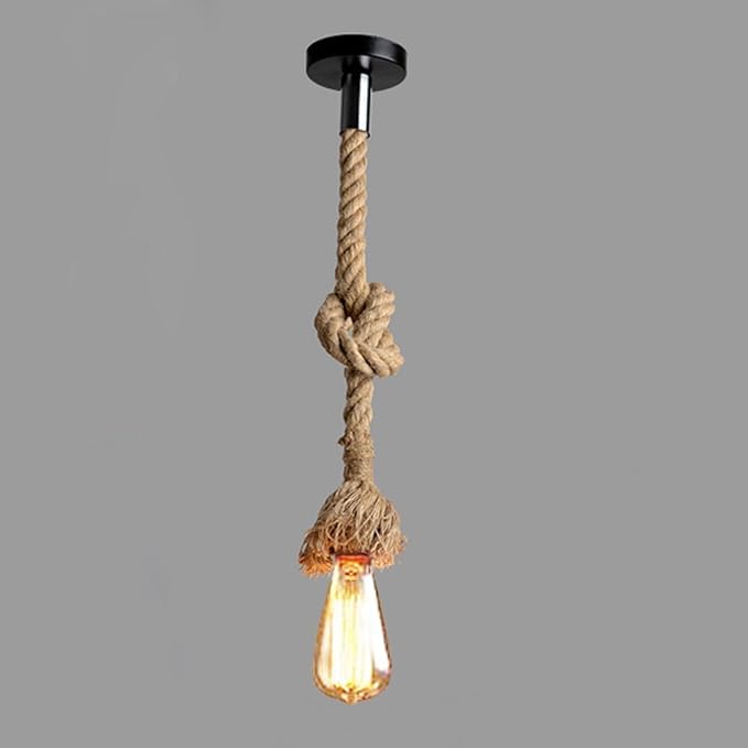 1 Head 1 Meter Vintage Hemp Rope Pendant Light Fixture E26/E27 Base, Vintage Ceiling Light Lamp,Retro Style for Dining Hall Restaurant Bar Lighting,110~130V, (Bulb not Included) (Pack of 2)