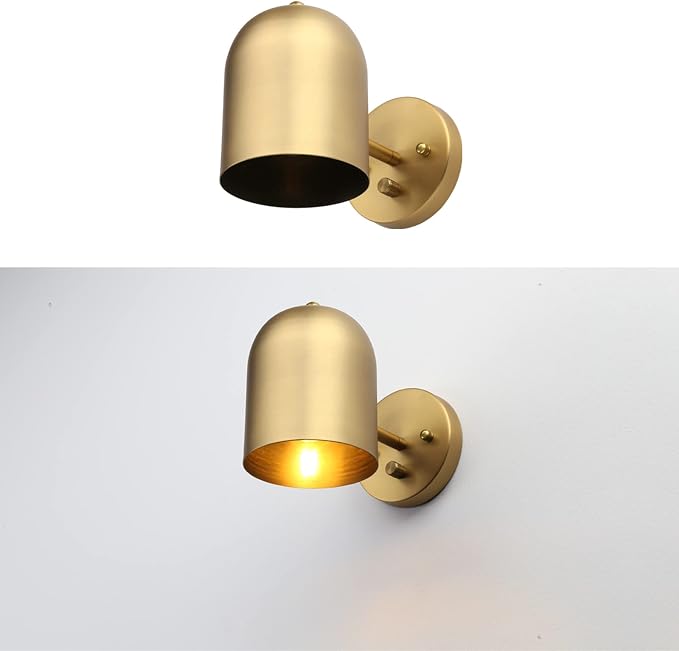 Modern Dimmable Wall Sconce Hardwired | Brass Finish Wall Light Lamp Adjust Light Head, E26 Bulb Base Reading Wall Lighting Decor for Living Room Bedroom Hallway