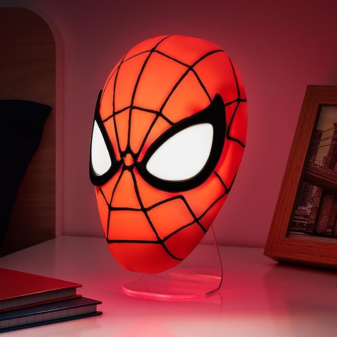 Paladone Spider-Man Mask Light – Officially Licensed Disney & Marvel Desk Lamp or Wall Light, USB or Battery Powered, Gift for Superhero Fans | 22cm Mask Light • USB Or Battery Powered • Wall Or Desk Use • Iconic Marvel Design • Gift