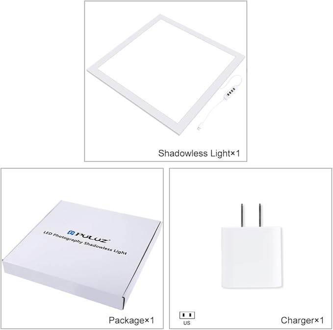 PULUZ Photo Studio Fill Light LED Shadowless Light Panel 15in X 15in / 38 x 38cm Dimmable Photography Softbox Bottom Light for Food Jewelry Cosmetic Crafts US Plug