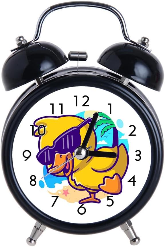 Children's Alarm Clock Retro Silent Pointer Clocks Round Number Dual Bell s Loud Alarm Clock Black Colors Bedside Night Light Home Decors Cool Duck Summer Cartoon