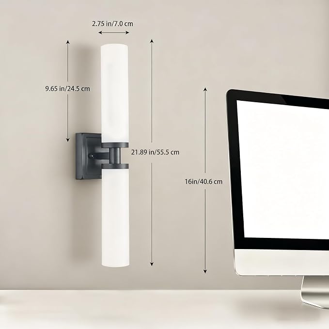 Black Wall Sconces Set of Two, Modern Bathroom Sconce with Frosted Glass, Hardwired Wall Light Fixtures for Bathroom Living Room Bedroom Hallway (Bulbs Not Included)