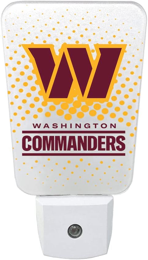 Party Animal NFL Team LED Night Light, with Auto Sensor and 3 Light Settings, Slim 5-Inch Design fits Standard Outlets, Washington Commanders