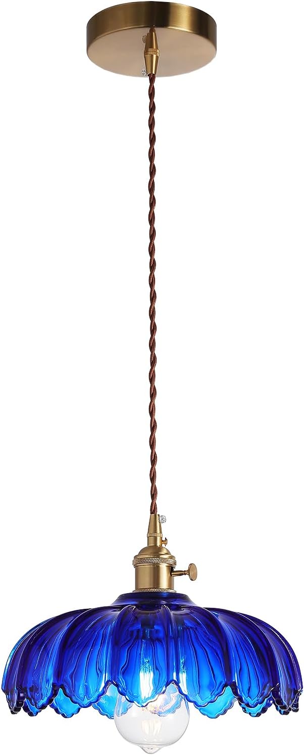 XZHGCEE Pendant Lights Kitchen Island:Vintage Blue Pendant Light Fixtures Glass Small Pendant Light Dining Room, Blue Hanging Lamps for Living Room, Schoolhouse, Entryway, Foyer, E26