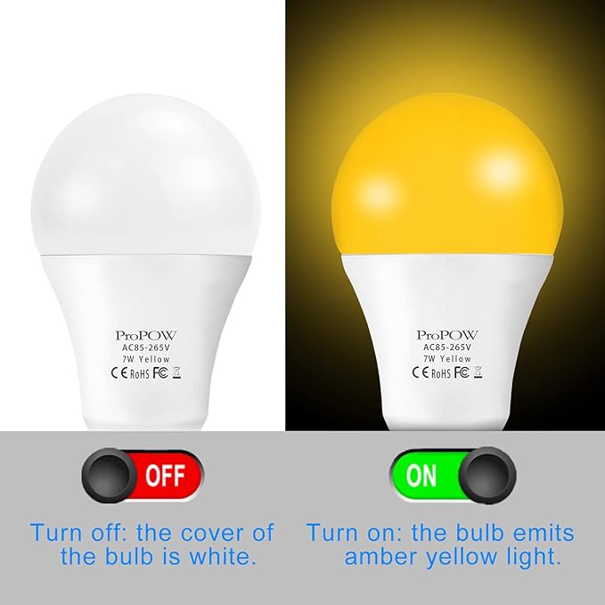 Amber Yellow LED Light Bulb, 7W Dusk to Dawn Bulbs 40W Equivalent A19 Auto on/Off LED Bulbs Outdoor Lights 580 Lumens Porch Lights(Non-Dimmable,E26,2200K,2 Pack)