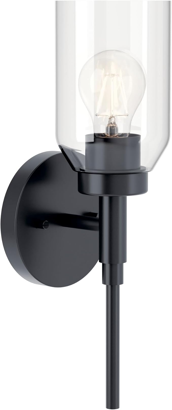 Kichler Madden 1-Light Bathroom Wall Light, Black | Modern wall light with clear glass for bathrooms and hallways (14.75" x 5"), 55183BK