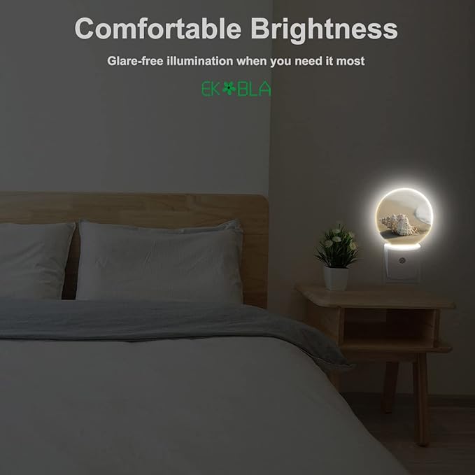EKOBLA Summer Beach LED Night Light Conch Shell on Beach Sea Waves Ocean Plug-in Nightlights Home Auto Sensor LED Dusk to Dawn Light for Bedroom Bathroom Kitchen Corridor