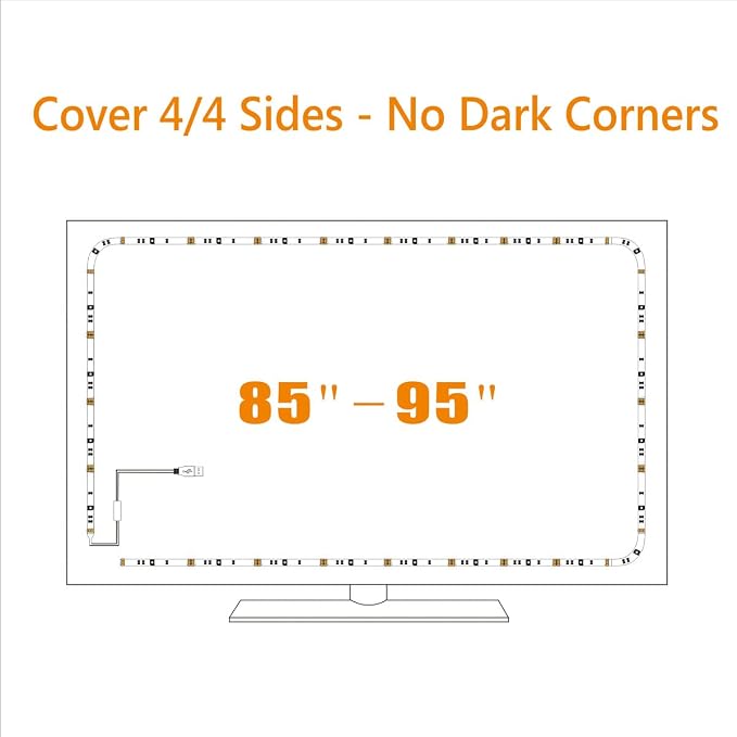 LED Strip Lights for 85 90 95 inches TV USB Powered TV Backlight Lights Kit | with RF Remote Cover All 4 Sides Behind TV Lights Movie Game Room Decor Mood Lighting for Monitor Smart TV Reduces Eye Strain