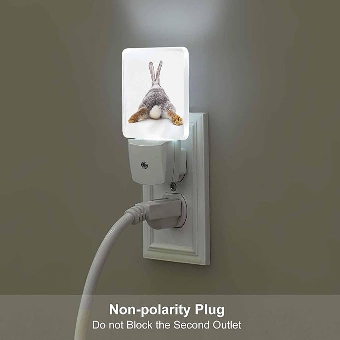 LED Night Light,Easter Grey Hare Rabbit Bunny Tail LED Night Light Plug into Wall with Dusk to Dawn Light Sensor White Energy Efficient Nightlight for Bedroom Hallway Living Room Kitchen