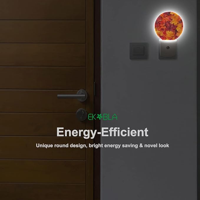 EKOBLA Night Light Fall Leaves Autumn Night Lights Plug into Wall for Girls Boys Room, Gifts for Women, Round Lamp Home LED Wall Decor Nightlight