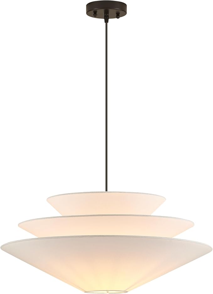 24” Large Off White Linen Fabric Pendant Light 3-Layer Modern Chandelier Adjustable Industrial Pendant Lighting Fixtures for Kitchen Island Dining Room Entryway, UL Listed
