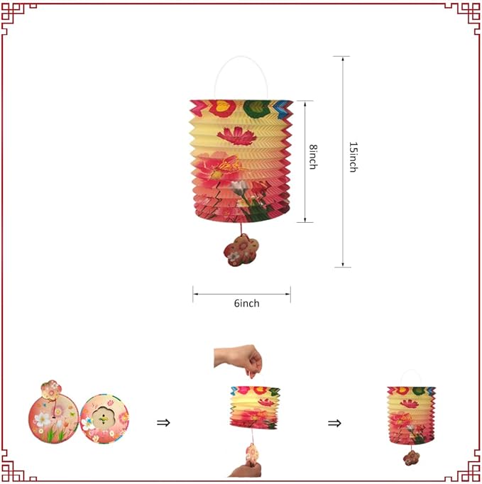 12Pack Chinese Japanese Hanging Paper Lanterns, Colorful Asian Chinese Flower Lanterns Lamp Shades, Festival Decoration for Chinese Lunar New Year, Celebration, Oriental Party