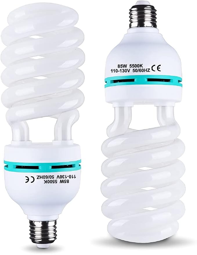 2Pcs 85W Light Bulb 5500K CFL Roas Daylight Spiral Softbox Lighting Kit Bulb in E27/E26 Socket for Photography Photo Box