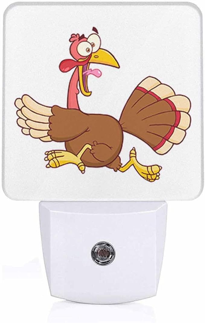 LED Night Light Plug into Wall with Dusk to Dawn Light Sensor White Energy Efficient Scared Turkey Escape for Freedom Nightlight for Bedroom Bathroom Hallway Living Room Kitchen