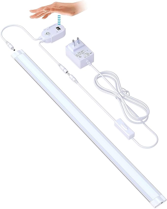 LED Under Cabinet Lighting 20In Kitchen Under Counter Lights Strip Dimmable Touchless with Manual Sensor,Undercounter Light Bar Plug in,4000k Natural White for Display,Shelves,Workbench,Desk,1pcs