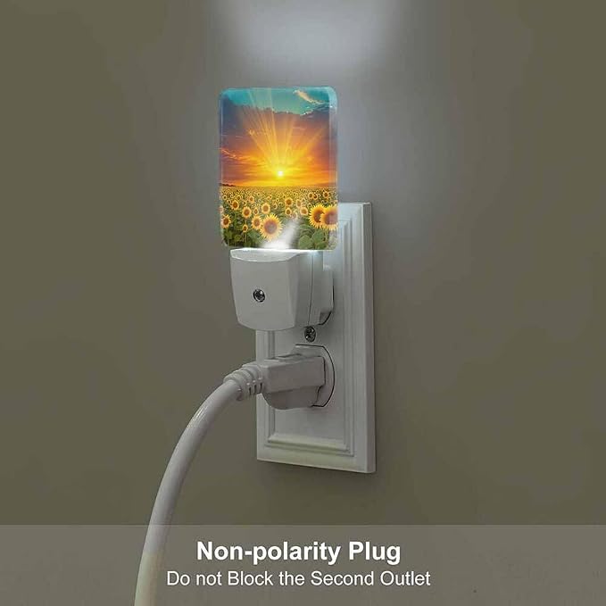 Sunflower Fields Night Light Sunset Beautiful Golden Yellow Sunflowers LED Night Lights Plug into Wall for Stairway Hallway Bedroom 0.5W Nightlight
