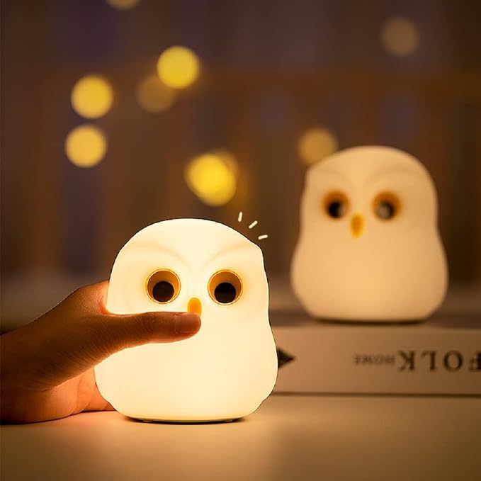 Cute Owl Kids Night Light,USB Rechargeable Cute Animal Lamps,Creative Symphony Night Light Children Feeding Light at Night,Touch Control,Safe Silicone,ABS+PC Material Bedside Lamp（White）