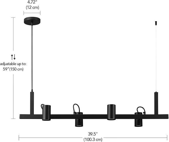 Globe Electric Suspended Track Lighting, 4-Light Adjustable Hanging Track Bar, Matte Black 40-Inch Dimmable Fixture for Modern Kitchen & Ceiling Lighting