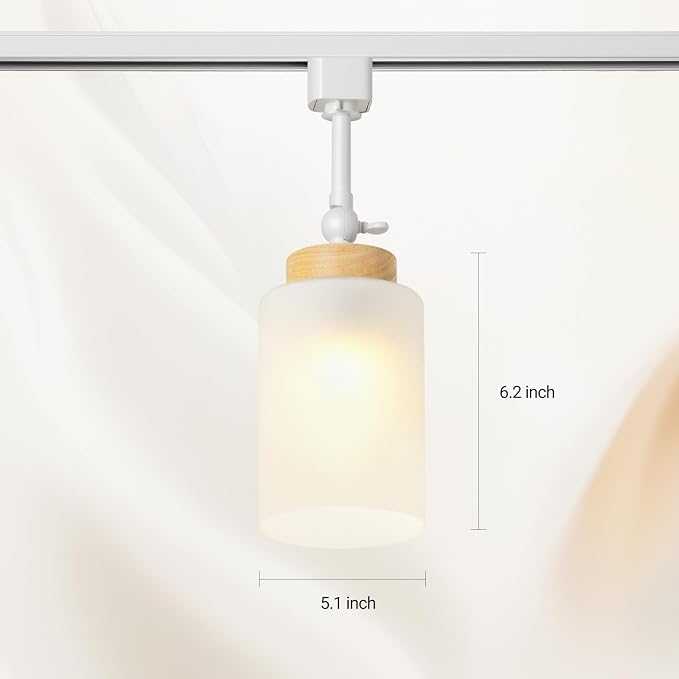 H Type Track Lighting Heads with Glass Lamp Shade, White 4 Pack | E26 Track Light Ceiling Modern for Kitchen, Compatible with H Track Rail System, Wood Style Pendant Light Fixtures - No Bulbs