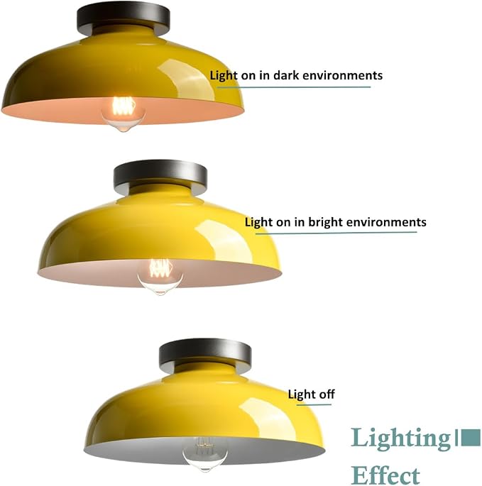 DIRYZON Industrial Yellow Semi Flush Mount Ceiling Light, 12-Inch | Macarons Ceiling Light Industrial Mount Fixture for Bedroom Hallway Porch Kitchen Entryway