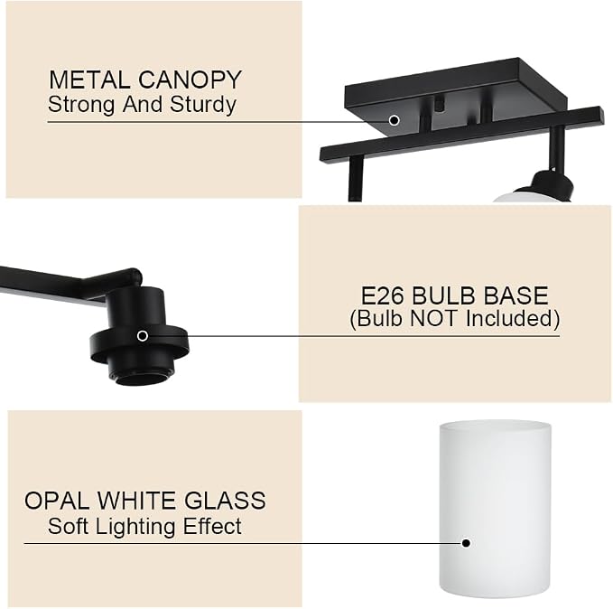 Adjustable Ceiling Spotlight in Black, 4-Lights Kitchen Island Light Fixtures Ceiling Wall Mount, Track Lighting Kit with Opal White Glass Hallway Dining Room