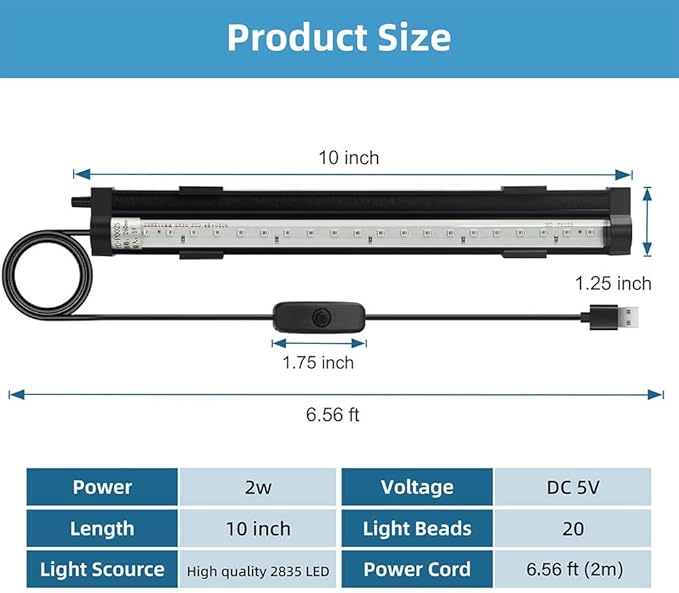 Submersible Aquarium Light 10Inch Fish Tank Light Bubbler Wall with Air Bubble Hole IP68 Waterproof Color Changing Led Light for Freshwater and Saltwater Aquariums Fish Tanks