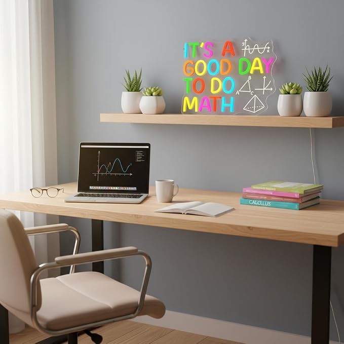 It's a Good Day to Do Math Neon Sign Colorful LED Wall Decor | Dimmable Classroom Neon Lights Math Teacher Gift Study Room Library Kid Room Home Office Motivational Math Neon Light Decor