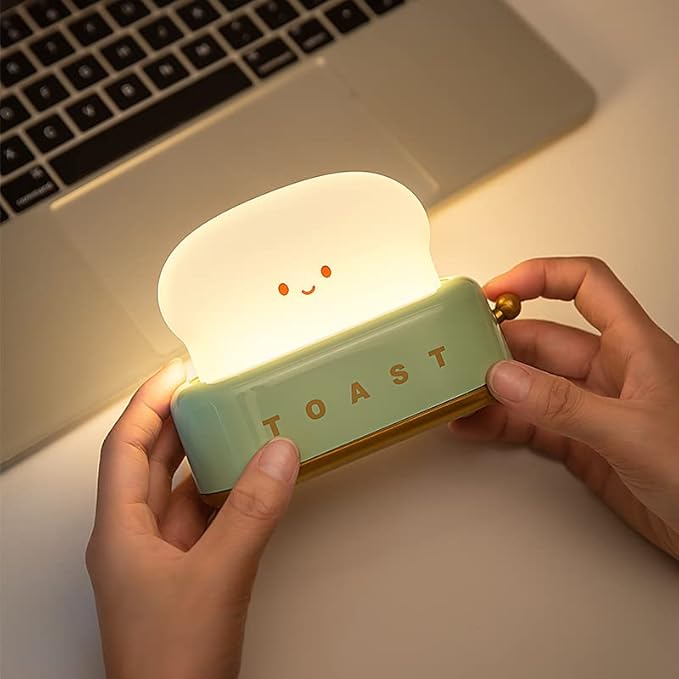 Toast Night Light, Kawaii Desk Decor Dimmable Bedside Night Lamp Rechargeable, Auto-off Bedroom Sleep Light, Cute Gifts for Girls, Boys, Teens, Friends Birthday, Thanksgiving, Christmas