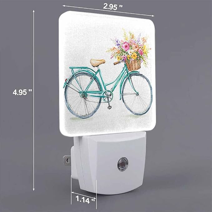 A Bicycle Night Light A Bouquet of Flowers in The Blue Basket Plug into Wall with Dusk to Dawn Light Sensors 0.5W Warm Nightlights for Bedroom Bathroom Hallway