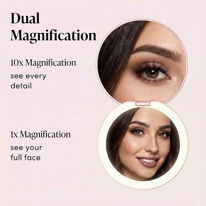 Fancii LED Lighted Travel Makeup Mirror, 1x/10x Magnification - Daylight LED, Compact, Portable, Large 5" Wide Illuminated Folding Mirror - Lumi (Rose Gold)