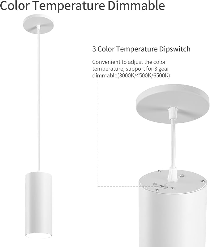 4" Pendant Lights Kitchen Island, 25W Cylinder Hanging Lights with Dipswitch, Modern Eye Care Led Pendant Lamp fixtures for Bedroom, Living Room, Office (White, 1 Pcs)