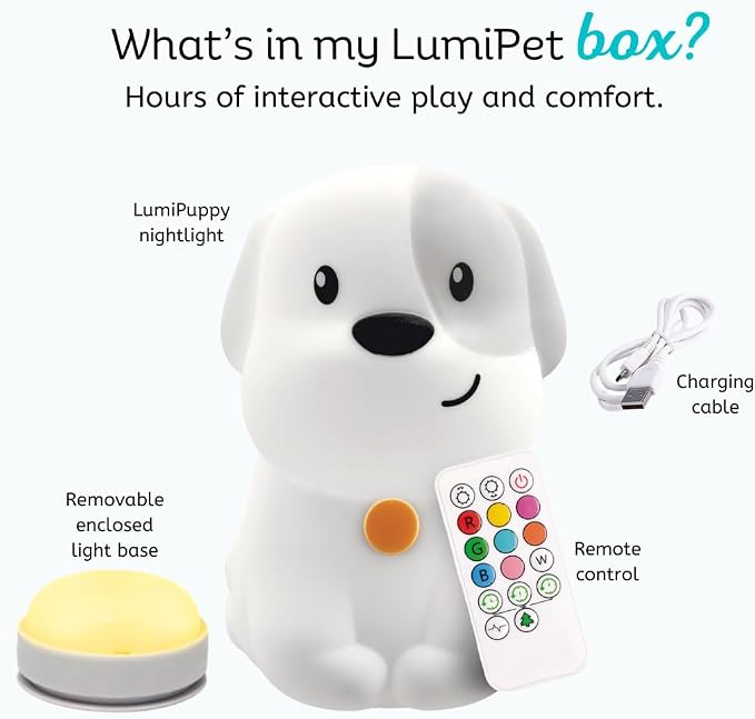 Puppy Night Light with Remote, Squishy Silicone Lamp for Kids | Tap Control | Rechargeable 9-Color Changing Soft Glow | Nursery Nightlight for Kids | Portable Animal Nightlight | USB Cord