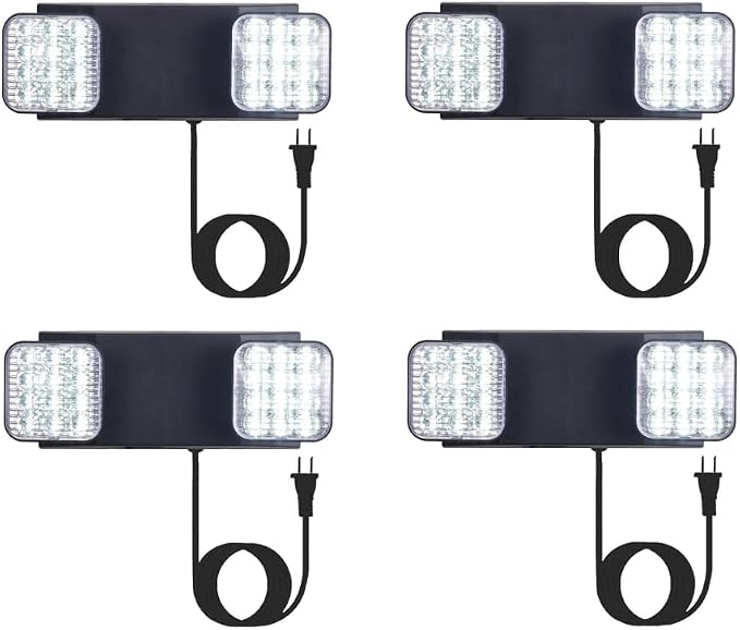 TANLUX LED Emergency Lights with Battery Backup, Commercial Emergency Light Fixtures for Business Home Power Failure Emergency Exit Sign Lighting with 1.0 Meter Plug in Cord AC120V (Black, 4 Pack)