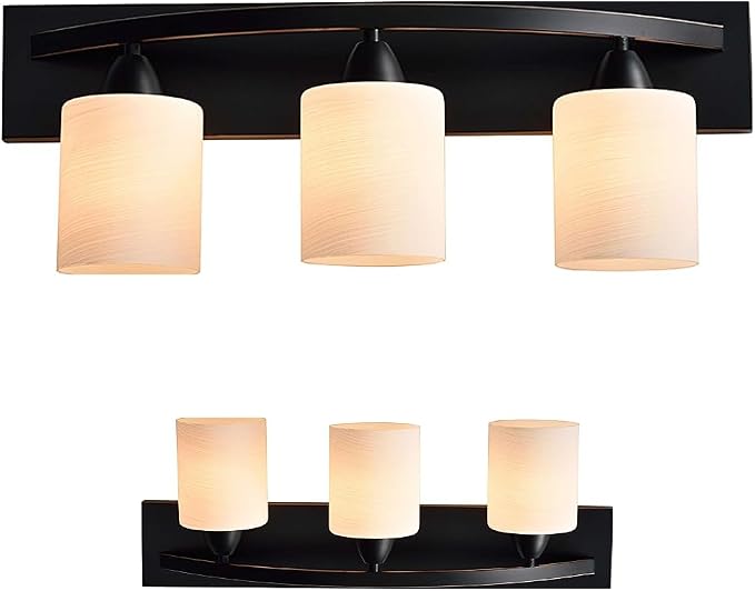 3-Light Bathroom Vanity Light Fixture – Oil Rubbed Bronze | Modern Frosted glass shades with E26 socket. Matte Wall sconce lighting perfect over mirror, kitchen, hallway, or entryway