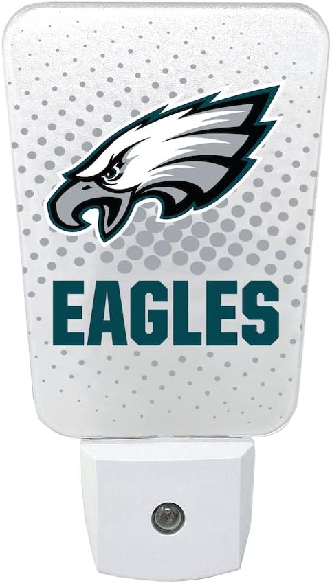 Party Animal NFL Team LED Night Light, with Auto Sensor and 3 Light Settings, Slim 5-Inch Design fits Standard Outlets, Philadelphia Eagles