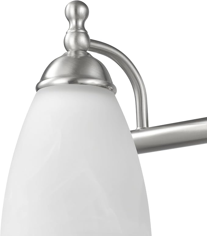 Globe Electric 63000104 3-Piece Bath Accessories, Satin Nickel Finish, 15" 2-Light Vanity Light, Alabaster Glass Shades, Toilet Paper Holder, Towel Ring, Bathroom Décor, Home Essentials